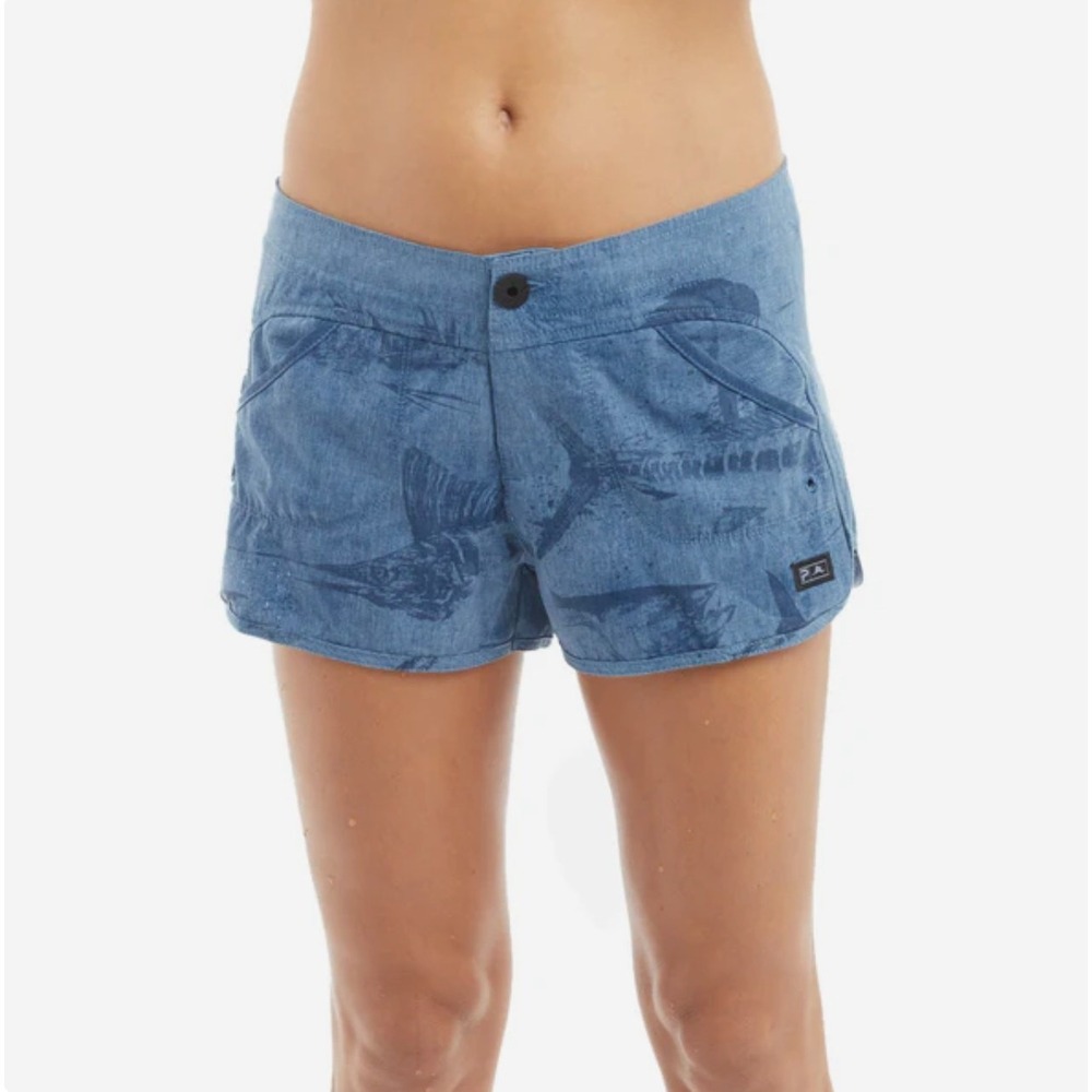 Pelagic Deep Sea Hybrid Shorts Gyotaku Fish Print Womens Size 6 Fishing Surf